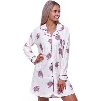 Dámská noční košile Béžová i hnědá celopropínací hřejivá noční košile s límečkem vzor ovečky 1C3631 béžová m