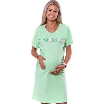 Dámské noční prádlo Zelená kojící noční košilka dvojpropínací na knoflíky MÁMA a meloun 1C3766 zelená l