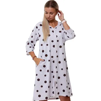 Dámské noční prádlo Šedobéžový a hnědě puntíkatý župan nebo košilka pro plnoštíhlé ženy na zip 1G0548 béžová 4xl