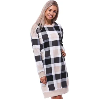 Dámské noční prádlo Béžová i šedě károvaná dámská noční košilka - teplá 1TB0070 béžová m