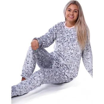 Dámské pyžamo Šedé i růžové extra teplé huňaté pyžamo na zimu pro ženy zvířecí srst tygr 1Z1683 šedá m