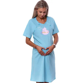 Dámské noční prádlo Modrá kojící noční košilka dvojpropínací na knoflíky s koťátky 1C3679 modrá L