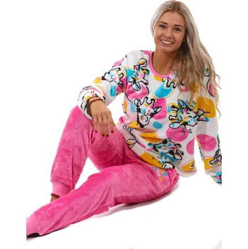 Dámské pyžamo Růžové i duhově barevné extra teplé huňaté pyžamo pro ženy Lady Boss ŽIRAFY 1Z1570 vzorovaná l
