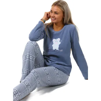 Dámské noční prádlo Šedé s norským vzorem luxusní hřejivé pyžamo pro plnoštíhlé ženy BÍLÝ MEDVÍDEK 1Z1457 4XL