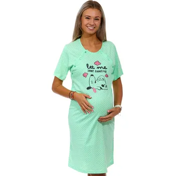 Dámské noční prádlo Zelená puntíkatá kojící a těhotenská košilka na knoflíky - let me kepp sleeping 1C3248 zelená l