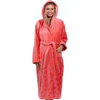 Dámský župan Meruňkový luxusní dlouhý župan pro ženu z extra froté MOŘSKÝ SVĚT A MUŠLIČKY 1ZF3025 oranžová xxl