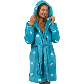 Dámský župan Tyrkysový dámský huňatý župan s pejsky a mašličkami 1Z1485 zelená l