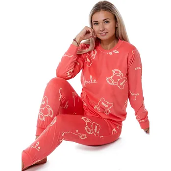 Dámské pyžamo Růžové hřejivé pyžamo pro ženy či dívky na zimu s Medvídkem Smile 1B1847 růžová m