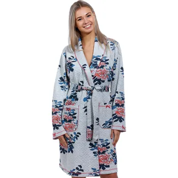 Dámský župan Šedý, meruňový i modrý romantický luxusní květovaný župan pro plnoštíhlé ženy PEONIES 1G0526 šedá 3xl