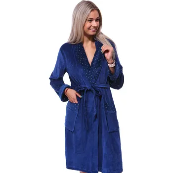 Dámský župan Tmavě modrý elegantní hřejivý sametový župan pro plnoštíhlé ženy i dívky BIG - velur 1TB0065 modrá 2xl