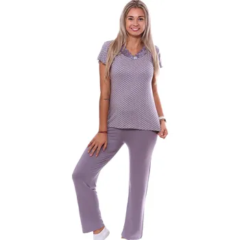 Dámské pyžamo Lila šedofialové jemné luxusní pyžamo s krajkou pro ženy či dívky a s kvítím 1D1316 fialová xxl