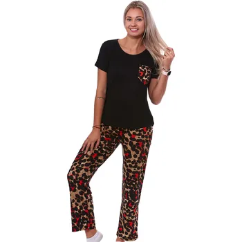 Dámské pyžamo Hnědé černé i červené jemné luxusní pyžamo pro ženy či dívky tygří vzor 1D1361 černá xl