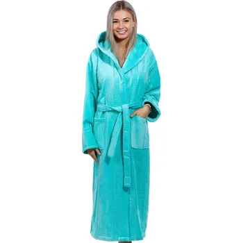 Dámský župan Zelinkavý luxusní dlouhý župan pro ženuna kojení z extra froté NORSKÉ PRUHY 1ZF3027 zelená xxl