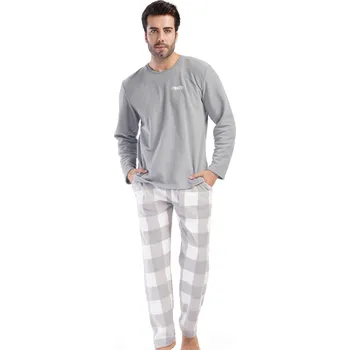 Pánské pyžamo Šedé i bíle kárované termo hřejivé teplé pyžamo pro muže ACTIVE 1Z1690 šedá xl