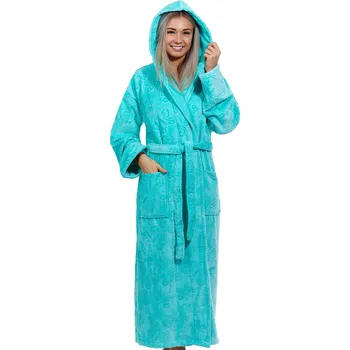 Dámský župan Zelený luxusní dlouhý župan pro ženu z extra froté MOTÝLÍ VZOR 1ZF3005 zelená s-m