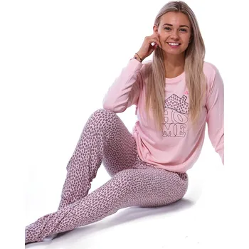 Dámské pyžamo Růžové a šedě vzorované hřejivé TERMO pyžamo pro ženy či dívky na zimu s domečkem HOME 1B2139 růžová xl