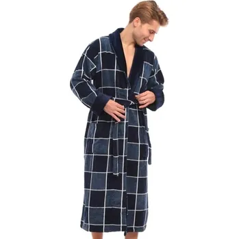 Pánský župan Modrý kostkovaný luxusní župan pro muže - Extra froté Poseidon 1ZF3066 modrá 3xl
