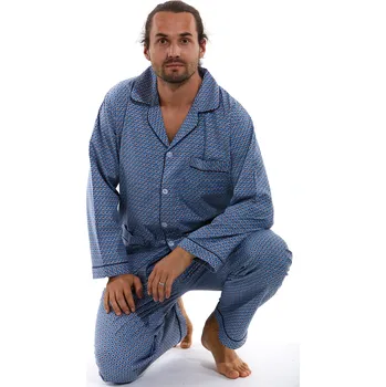 Pánské pyžamo Teplé flanelové pánské pyžamo klasické 1PF0032 šedá 4xl