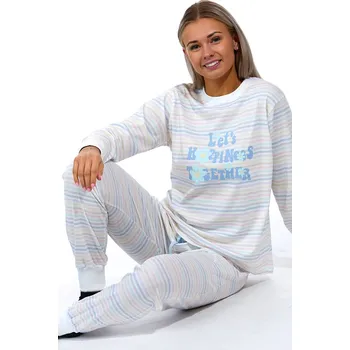 Dámské pyžamo Duhově pruhované i bílé dámské pyžamo s kvítím - Heppiness 1B1746 bílá xl