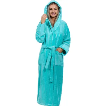 Dámský župan Zelinkavý luxusní dlouhý župan pro ženu z extra froté NORSKÉ PRUHY 1ZF3027 zelená s-m