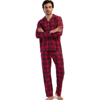 Pánské pyžamo Červené kárované celopropínací elegantní pyžamo pro muže z měkké bavlny 1P1711 červená xl