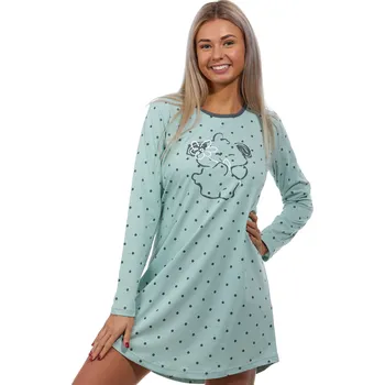 Dámská noční košile Zelinkavá i šedá puntíkatá noční košilka S PEJSKEM 1C3536 zelená l