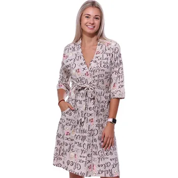 Dámský župan Hnědý i béžový počmáraný lehký dámský župan s ovečkami 1G0593 béžová s