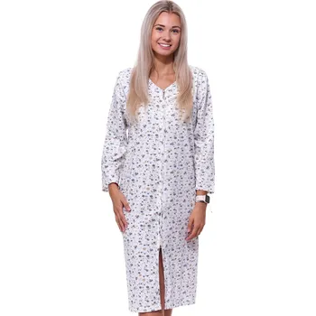 Dámská noční košile Smetanový hnědě i modře květovaný župan nebo košilka těhotenská i kojící na zip 1G0559 béžová 3xl