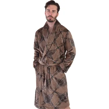 Pánský župan Hnědý extra teplý huňatý župan pro muže modrní grafitové štrafy 1Z1655 hnědá s