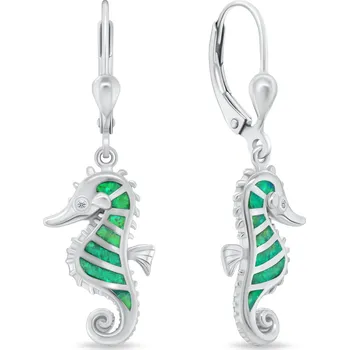 Náušnice Brilio Silver Stříbrné visací náušnice Mořský koník se zelenými opály EA1128WG + 2 měsíce na vrácení zboží