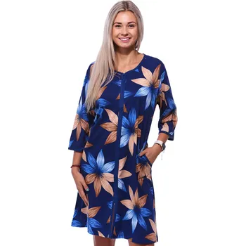 Dámská noční košile Modrý i hnědý župan nebo košilka těhotenská i kojící na zip LOTOS pro plnoštíhlé ženy 1G0604 modrá 2xl