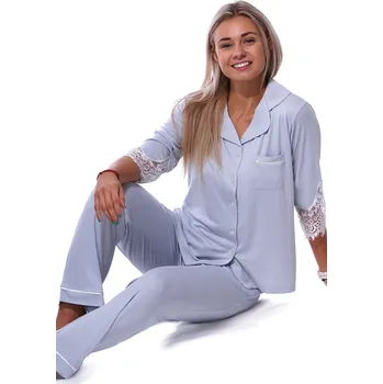 Dámské pyžamo Šedé elegantní jemné pyžamo celopropínací s krajkou pro ženy či dívky 1B2125 šedá xl