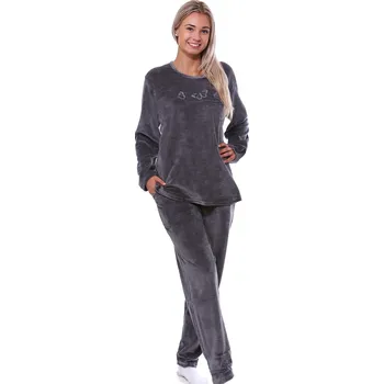 Dámské pyžamo Tmavě šedá luxusní hřejivé sametové pyžamo ženy či dívky s motýlky - velur 1TB0006 šedá 3xl
