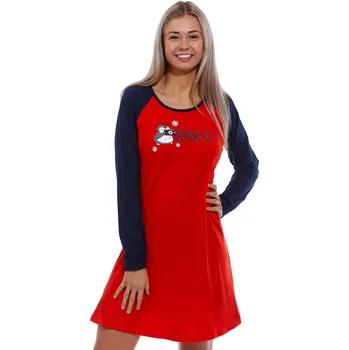 Dámské noční prádlo Červená i modrá noční košile pro ženy s dlouhým rukávem TUČŇÁK fotí SMILE :) 1C3533 červená m