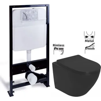 WC sada PRIM předstěnový instalační systém bez tlačítka + WC REA CARLO MINI RIMLESS ČERNÝ MAT + SEDÁTKO PRIM_20/0026 X MM1