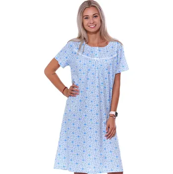 Dámské noční prádlo Modrá dlouhá květovaná noční košilka pro ženy či dívky na knoflíky u krku 1C3635 modrá xl