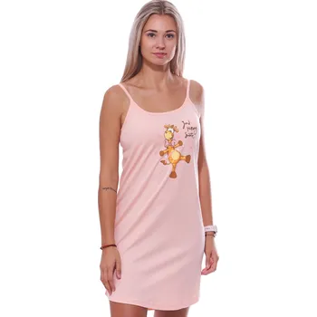 Dámské noční prádlo Růžová noční košilka pro ženy či dívky s úzkými ramínky s veselou žirafou 1C3798 růžová l