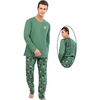 Pánské pyžamo Zelené pyžamo pro muže Tlapky šelmy, bestie, tygři ZOO 1P1561 zelená s