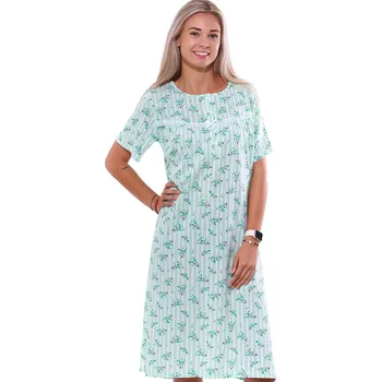 Dámské noční prádlo Zelená dlouhá noční košilka pro plnoštíhlé ženy či dívky na knoflíky u krku květovaný vzor 1C3621 zelená 4xl