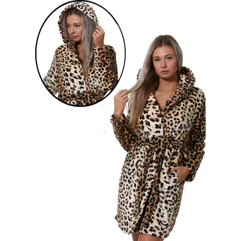 Dámské pyžamo Župan do porodnice huňatý Tygří vzor 1Z1163 hnědá s