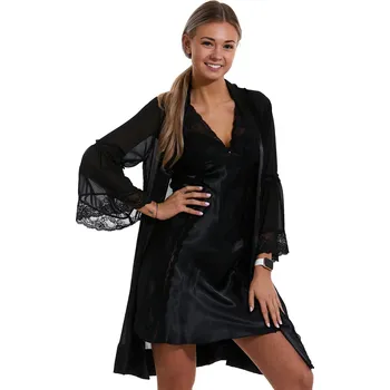 Dámský župan Dokonalá sexy košilka a župan ze saténu, zvonové rukávy 1E8483 černá m