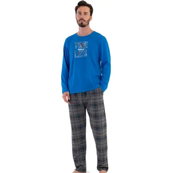 Pánské pyžamo Modré i šedé kárované pyžamo pro muže TIME LESS 1P1557 modrá l