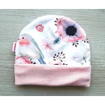 AMÁLKA Elastická čepička teplákovina, přeložený lem, ptáčci Velikost: 74-80