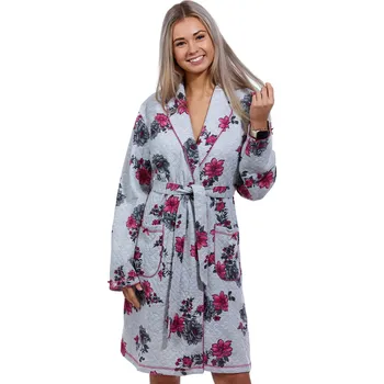 Dámský župan Malinový i šedý romantický luxusní květovaný župan pro plnoštíhlé ženy PEONIES 1G0525 růžová 1xl