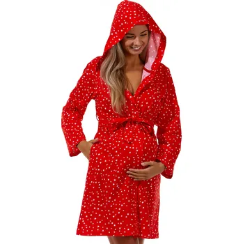 Dámský župan Červený župan na kojení s kapucí, Vánoční hvězdičky 1G0457 červená xl