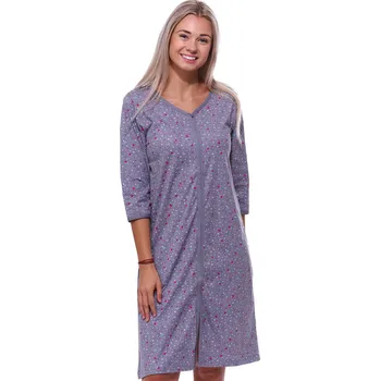 Dámská noční košile Šedý květovaný župan nebo košilka těhotenská i kojící na zip 1G0597 šedá xl