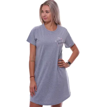 Dámské noční prádlo Šedá noční košilka s krátkými rukávy pro ženy či dívky s hvězdou 1C3615 šedá 4xl