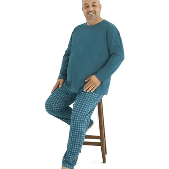 Pánské pyžamo Modrozelené kárované pyžamo pro plnoštíhlé muže s náprsní kapsou 1P1811 zelená 3xl