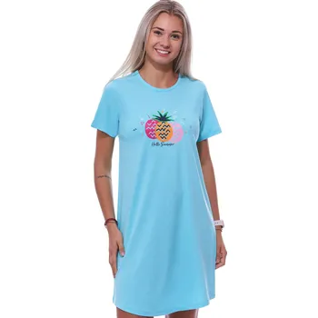 Dámské noční prádlo Azurová noční košilka s krátkými rukávy pro ženy či dívky s ananasy 1C3820 modrá xxl