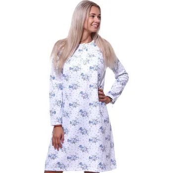 Dámské noční prádlo Modrá a bílá bavlněná teplá noční košilka pro plnoštíhlé ženy 1TB0011 modrá 2xl